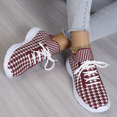 Women's Houndstooth Lace-up Sneakers Lightweight Sports Outdoor Shoes