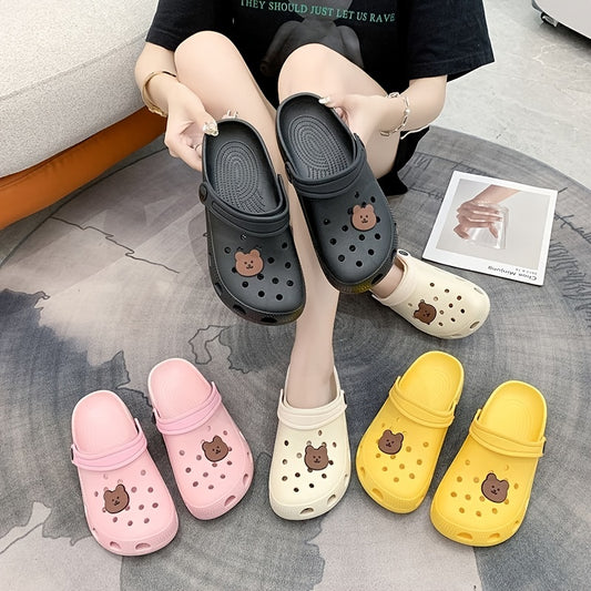 Women's Bear Decor Clogs Breathable Hole Non-slip Beach Slippers
