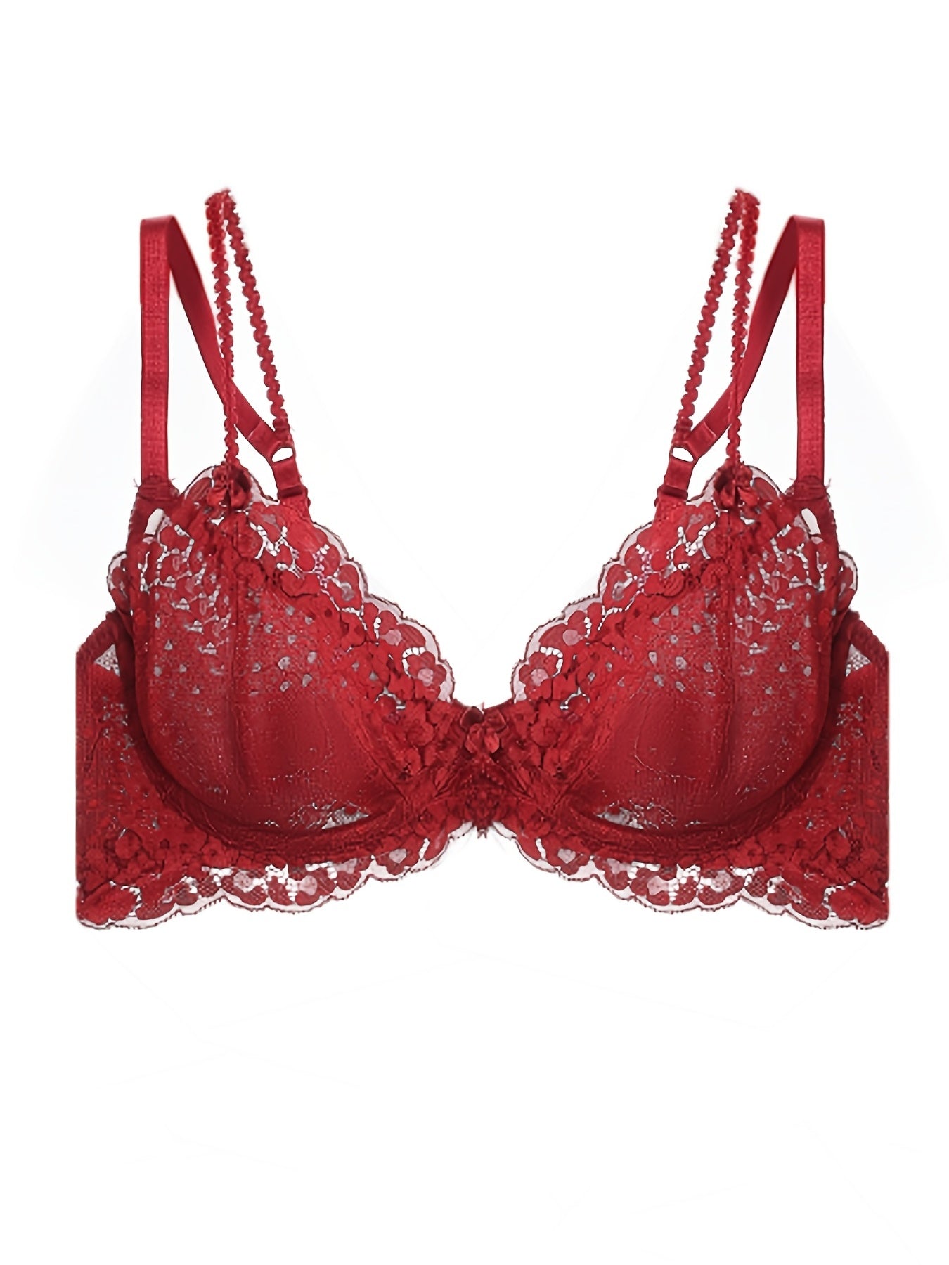 Floral Lace Unlined Bra Romantic Hollow Out Stretch Bra Women's Lingerie