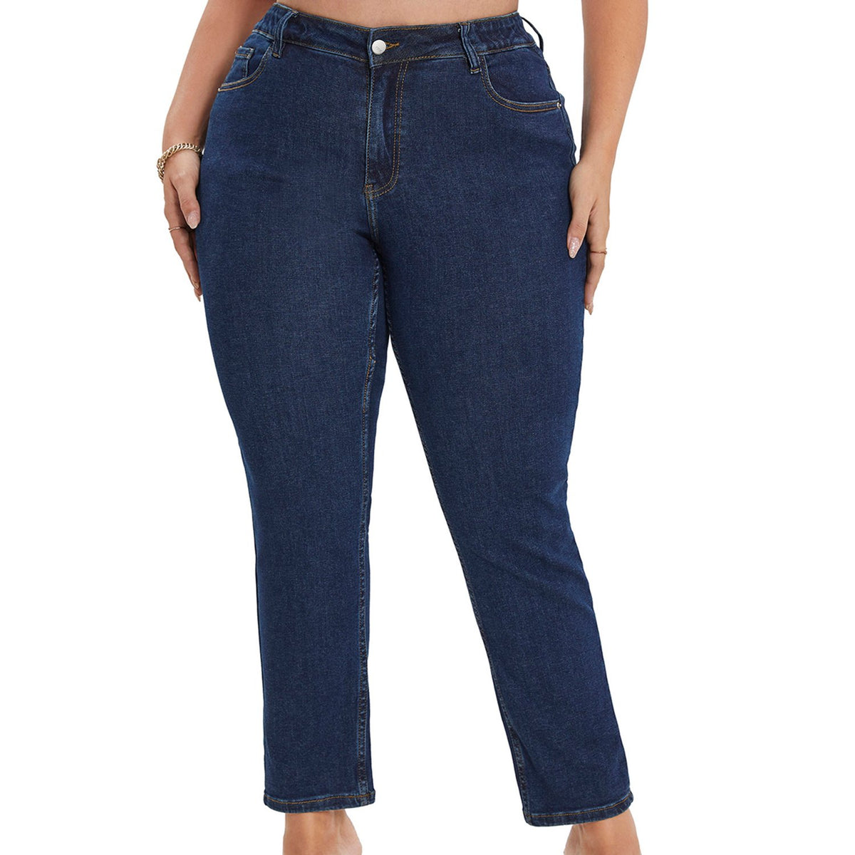  High Rise Stretch Straight Leg Jeans