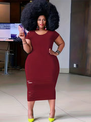  Sexy Dress Women's Solid Cut Out Long Sleeve Round Neck Dress