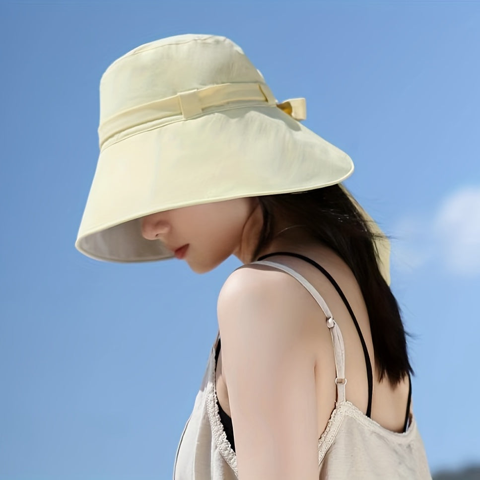 Wide Brim Bowknot Sun Hat Lace Up Bucket Hat UV Protection