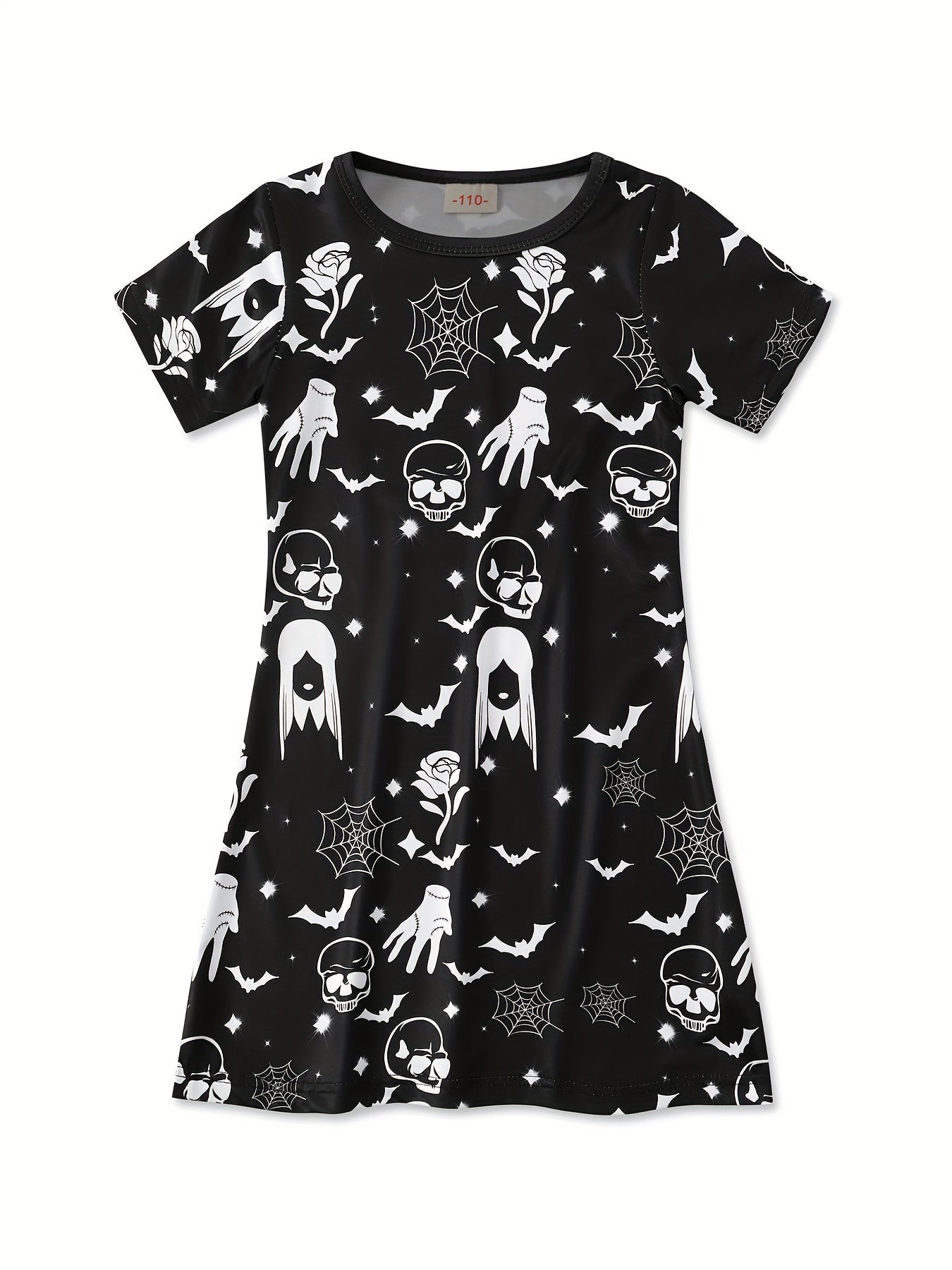 Girls Summer Dress Short Sleeve Mid length Dress Halloween Creative Printing