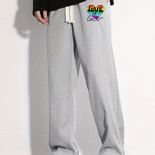 Love Is Love Rainbow Heart Print Joggers Men's Casual Loose Fit Pants