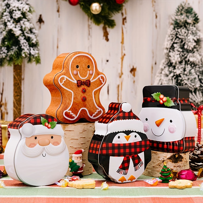 Christmas Gingerbread Man Cookie Box Snowman Tin Box