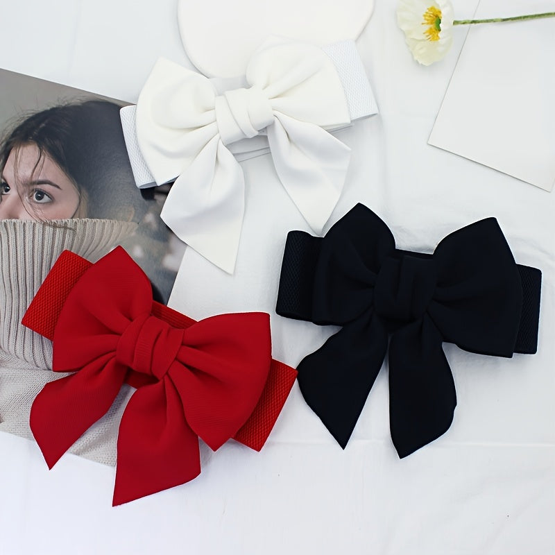 Sweet Bowknot Elastic Waist Belt Women's Dress Decoration Wide Belt