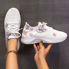 Women's Flower Pattern Lace Up Sneakers Lightweight Casual Outdoor Shoes