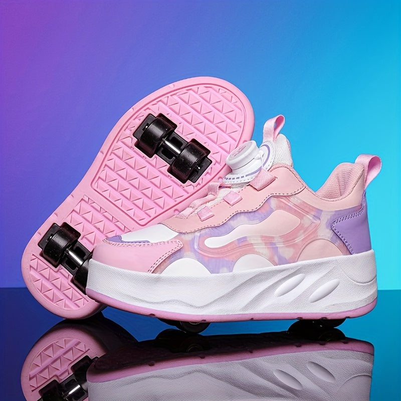 Girl's Roller Shoes with Rotating Buckle Skate Sneakers