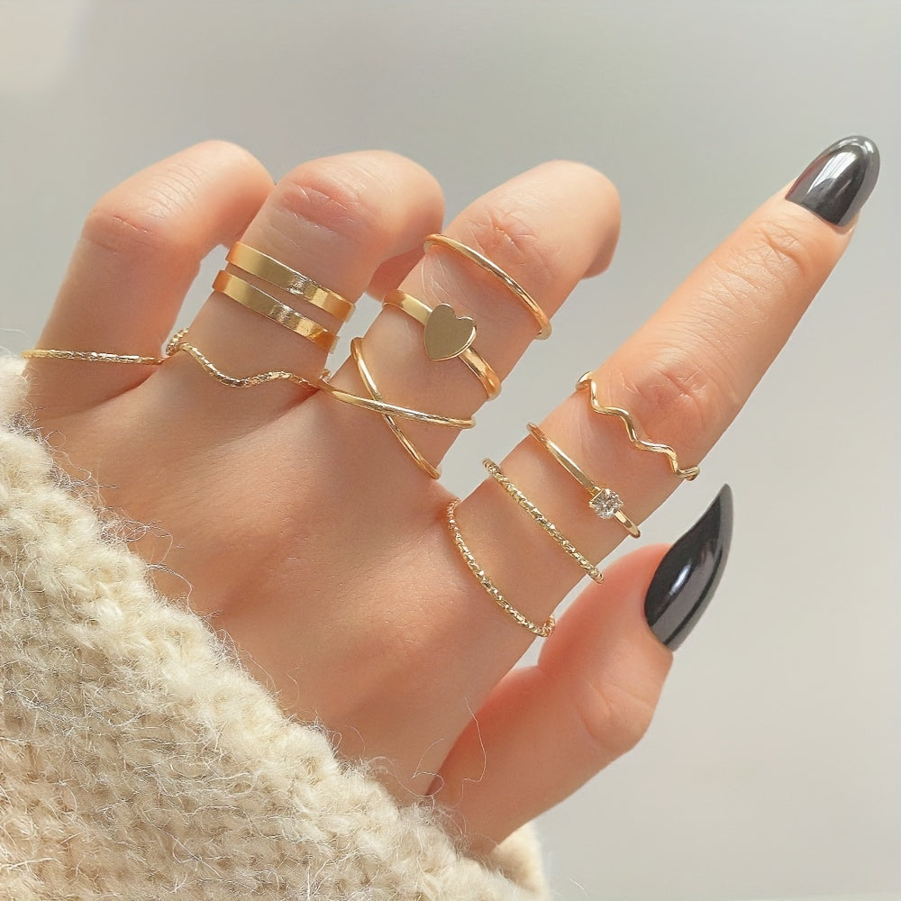 Geometric Ring Set Inlaid Rhinestone Hip Hop Finger Jewelry