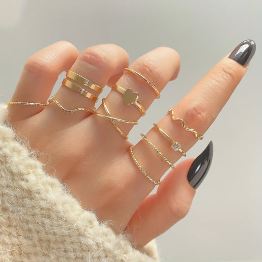 Geometric Ring Set Inlaid Rhinestone Hip Hop Finger Jewelry