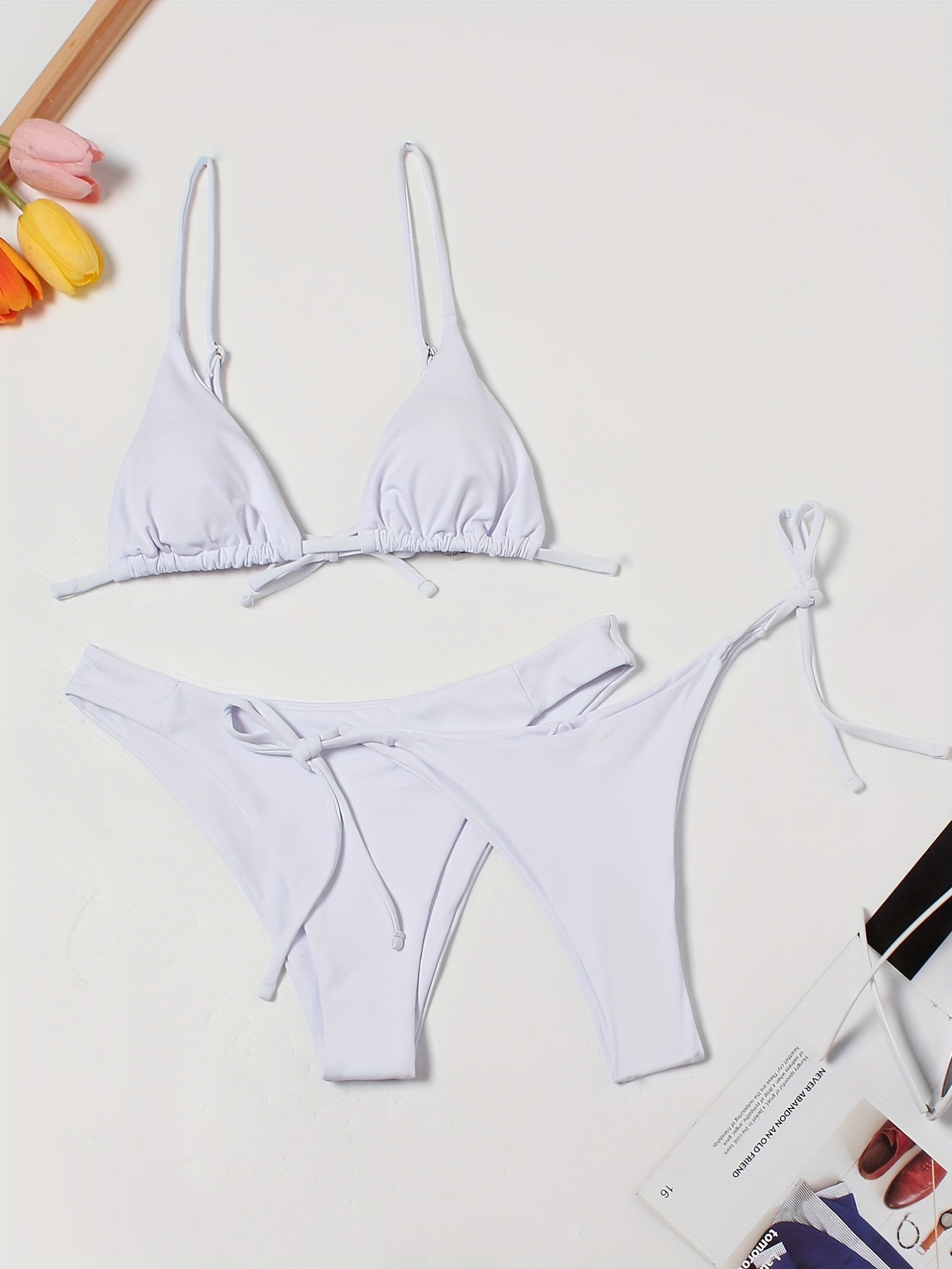 V Neck Spaghetti Straps Bikini Set Ruched High Cut Swimsuit 3 Piece Set
