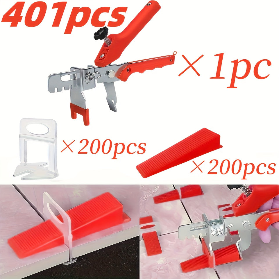 401pcs Tile Leveling System Tile Tongs 200 Clips 200 Wedges Tile Tool Set