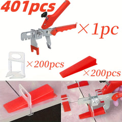 401pcs Tile Leveling System Tile Tongs 200 Clips 200 Wedges Tile Tool Set