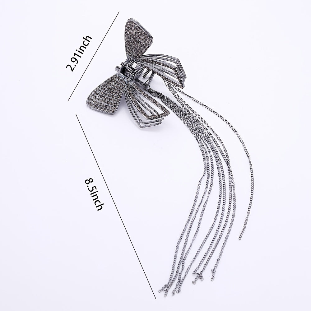 Butterfly Tassel Hair Claw Clips Faux Pearl Rhinestone Metal