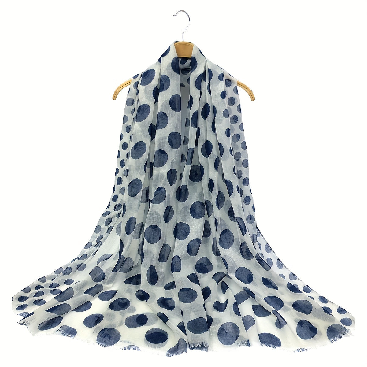 Polka Dot Print Voile Scarf Frayed Edge Head Wrap Warm Shawl