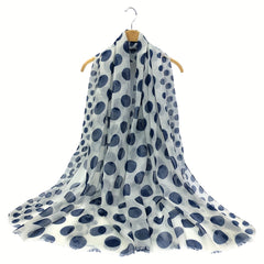 Polka Dot Print Voile Scarf Frayed Edge Head Wrap Warm Shawl