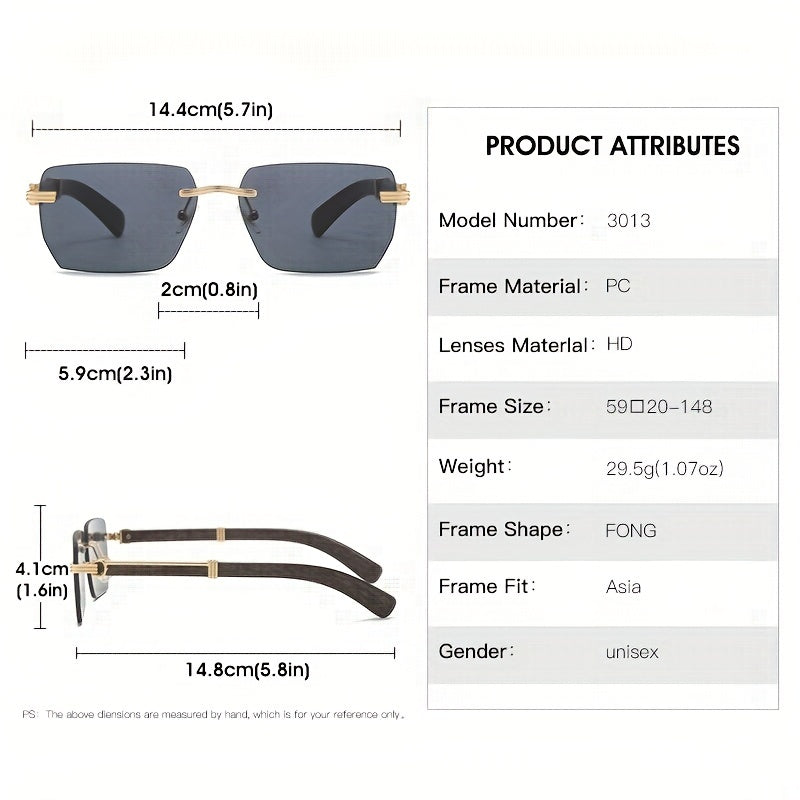 Square Rimless Sunglasses Gradient UV400