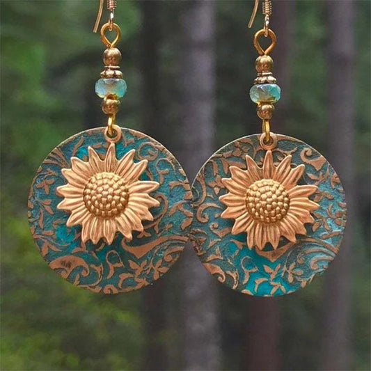 Boho Sunflower Earrings Vintage Drop Earrings Female Jewelry