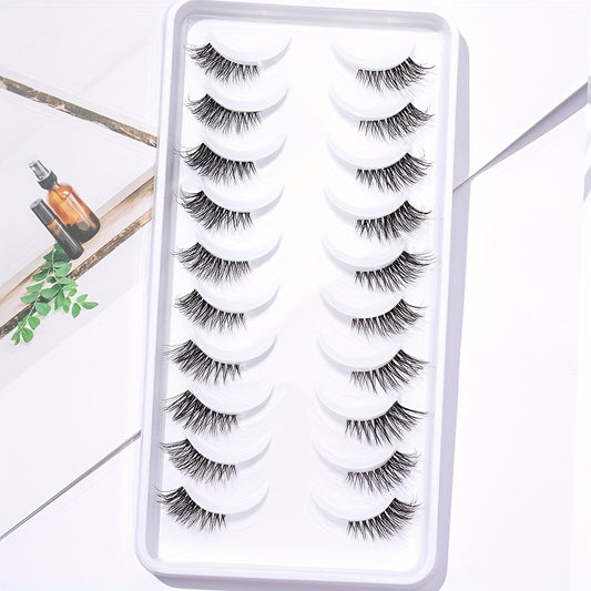 10 Pairs Natural Look Half Lashes Clear Band False Eyelashes