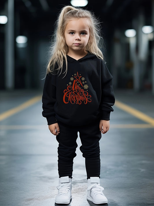 Girls 2pc Christmas Letter Hoodie Sweatshirt & Sweatpants Set