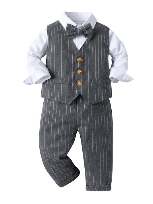 Infant Boys 3pcs Gentleman Suit Shirt Pants Vest With Bow