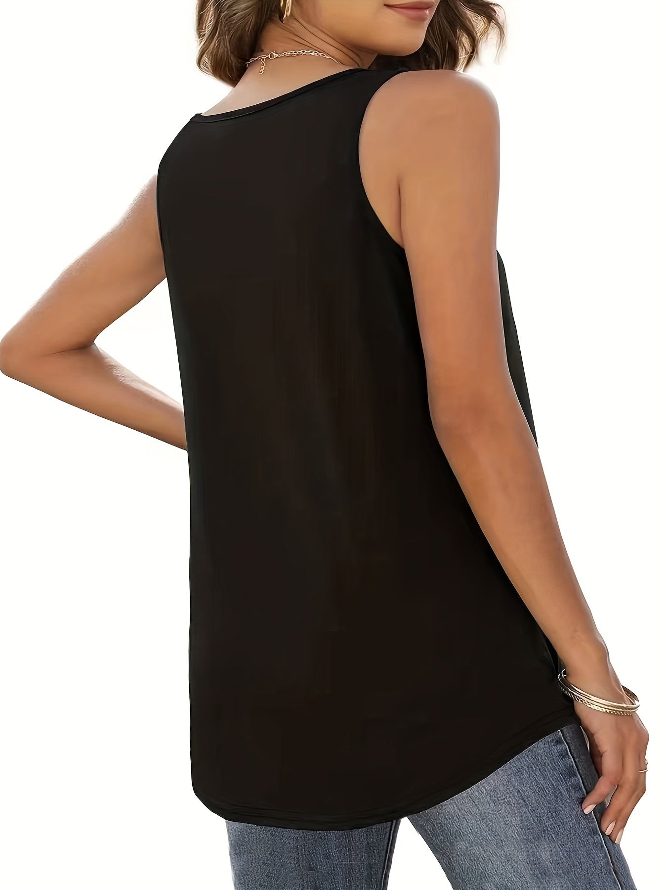  Solid Ruched Round Neck Tunic Vest Top