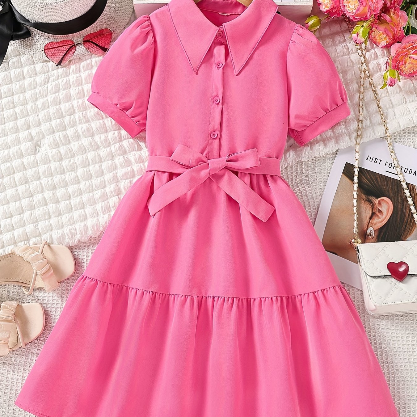 Girl's Retro Collar Floral Tunic Dress Party Kids Gift