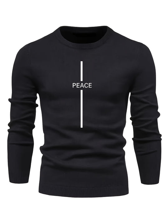Men's Letter Print Knitted Sweater Active Mid Stretch Slim Fit Warm Pullover