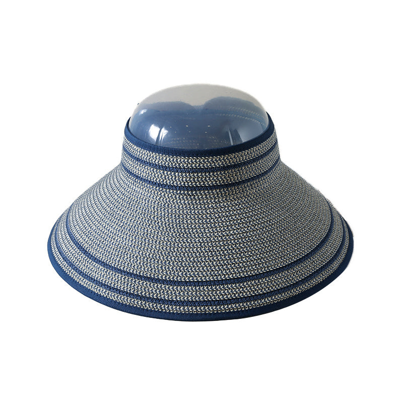 Stripe Summer Visors Solid Foldable Straw Hat Outdoor Travel Beach Cap