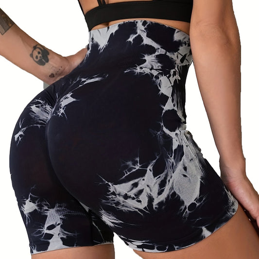 Tie Dye Workout Shorts Seamless Tummy Control High Waisted Butt Lifting