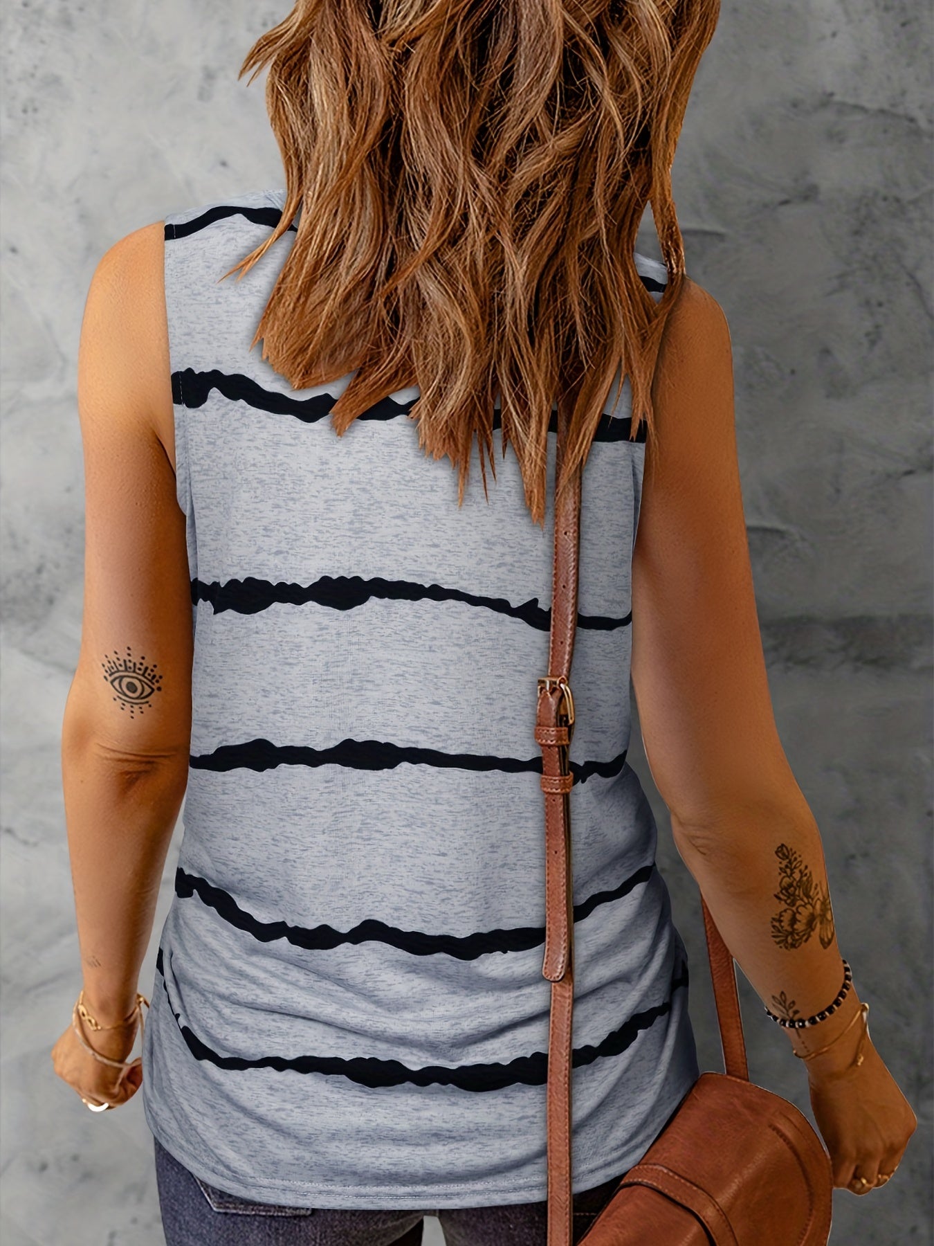 Striped Print V Neck Tank Top Casual Sleeveless Summer Tank Top