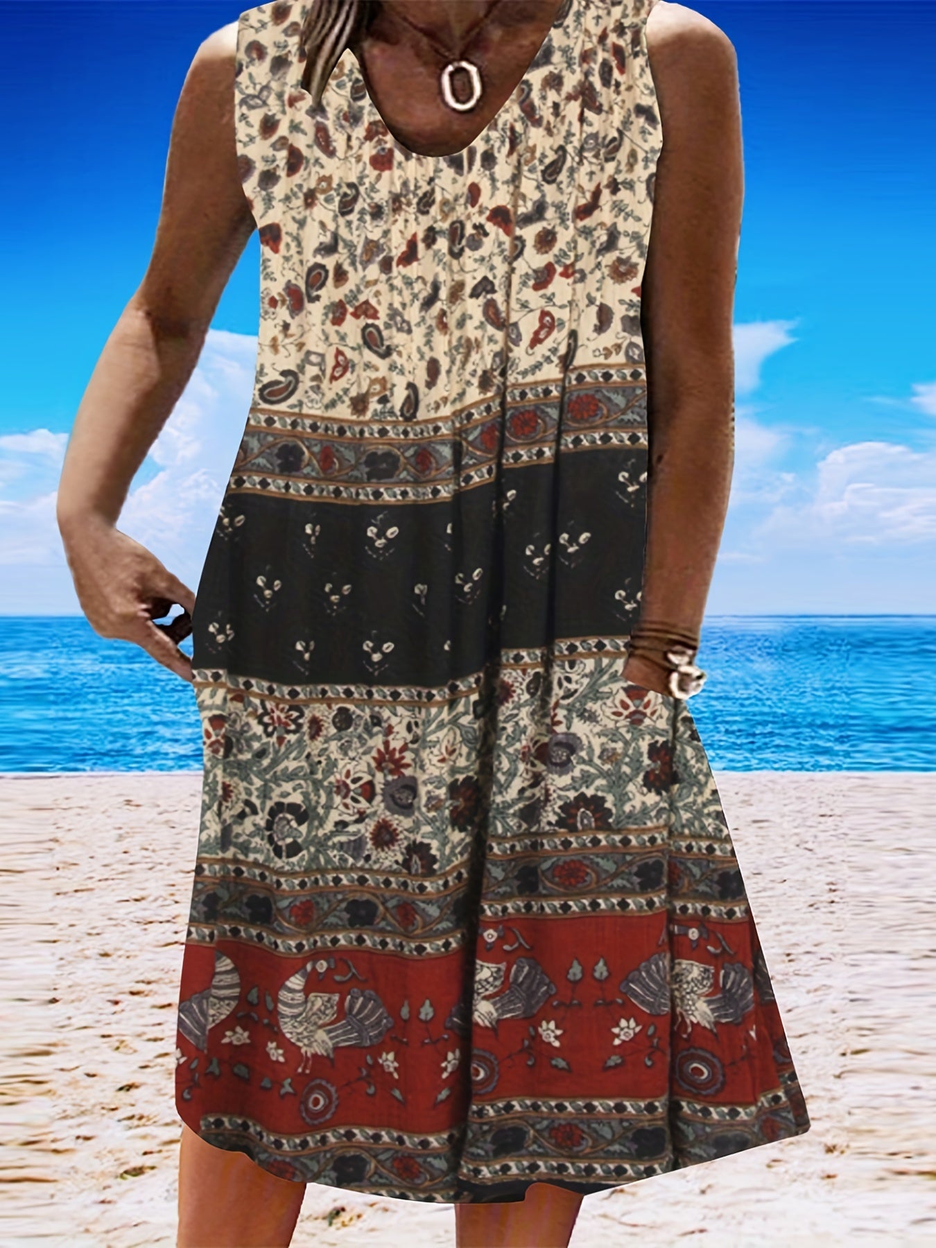  Casual Tank Dress Women's Plus Print Round Neck