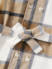 Girls Plaid Pea Coat Round Collar Double Breasted Overcoat