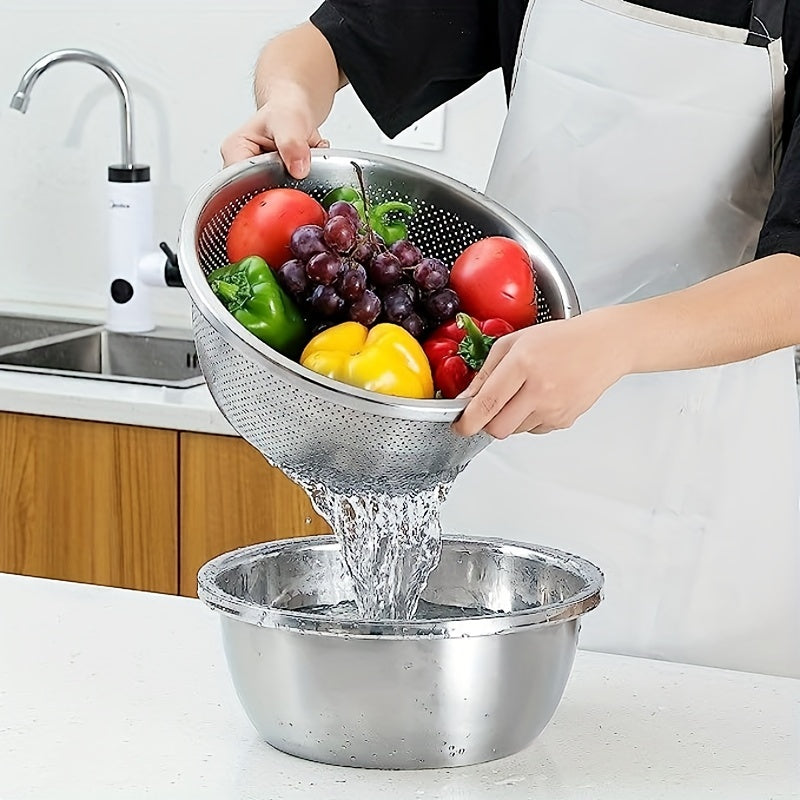 Stainless Steel Double Layer Colander Basket Set - Large Capacity, Reusable