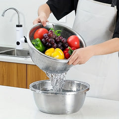 Stainless Steel Double Layer Colander Basket Set - Large Capacity, Reusable