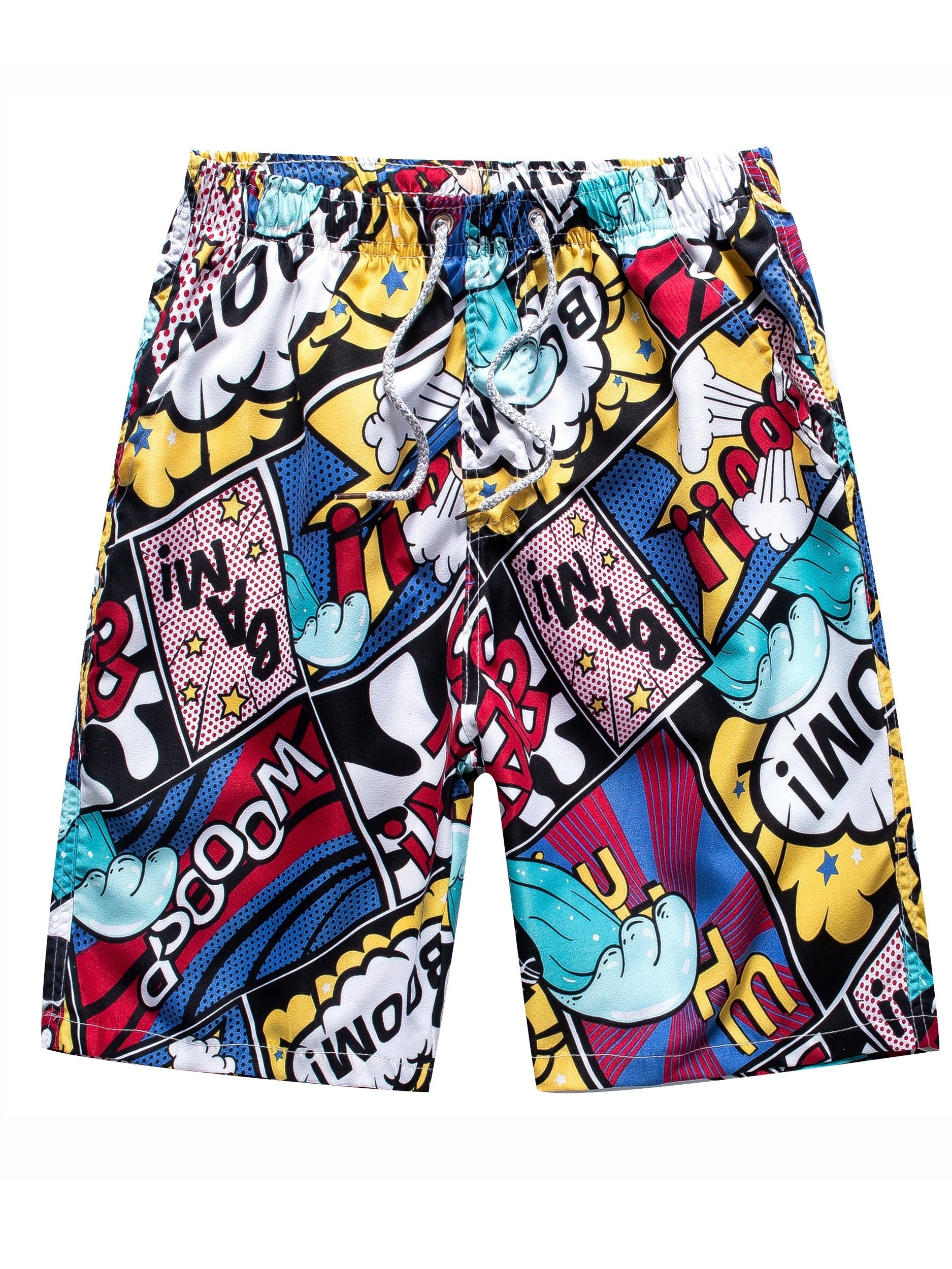 Coconut Palm & Dog Pattern Beach Shorts Men's Quick Drying Waist Drawstring Shor