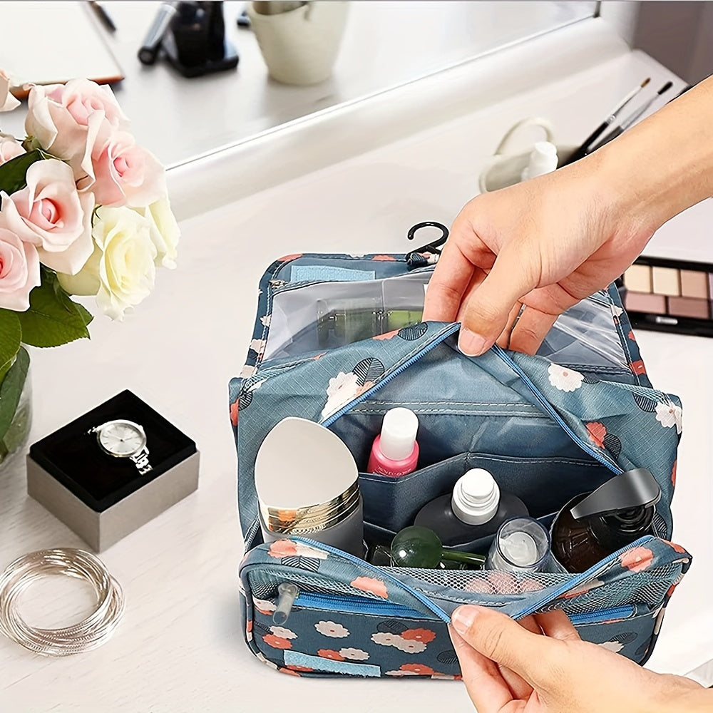 Portable Hanging Hook Cosmetic Bag Nylon Zipper Makeup Pouch