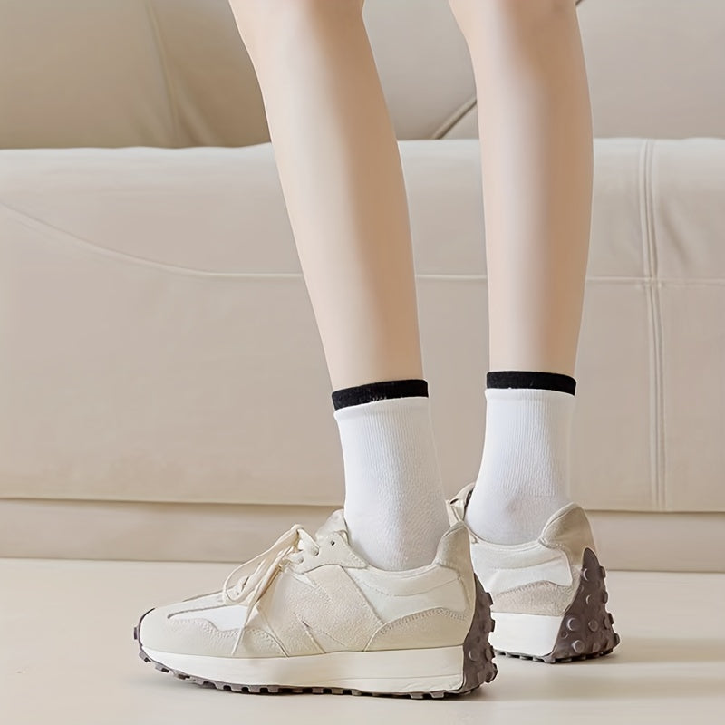 12 Pairs Colorblock Trim Socks Comfy & Breathable Women's Stockings