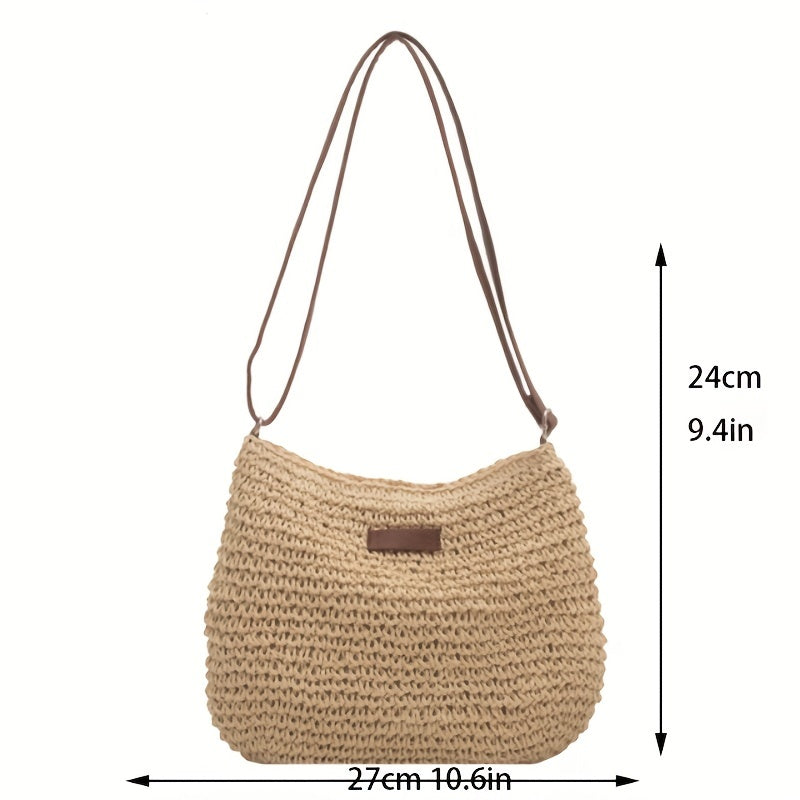 Straw Woven Zipper Hobo Crossbody Bag Decorative Shoulder Bag