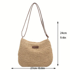 Straw Woven Zipper Hobo Crossbody Bag Decorative Shoulder Bag