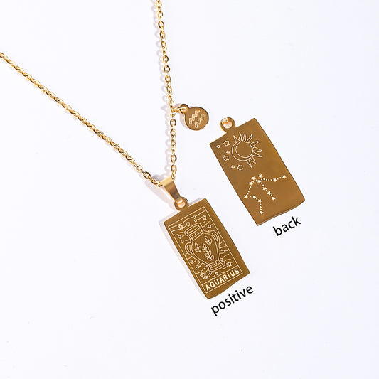 Stainless Steel Tarot Card Pendant Necklace 18K Plated Horoscope Jewelry