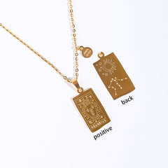 Stainless Steel Tarot Card Pendant Necklace 18K Plated Horoscope Jewelry