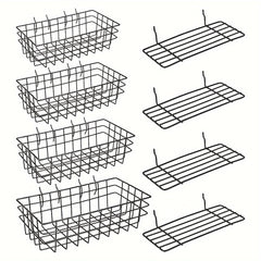 8pcs Pegboard Storage Rack Basket - 4 Sizes Baskets & 4 Plates Wire Shelf