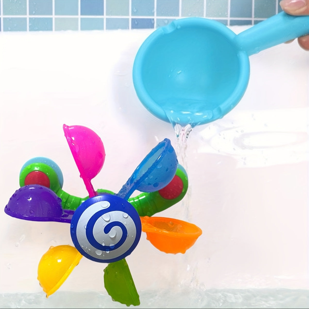 Colorful Kids Bath Windmill Toy with Water Sprinkler