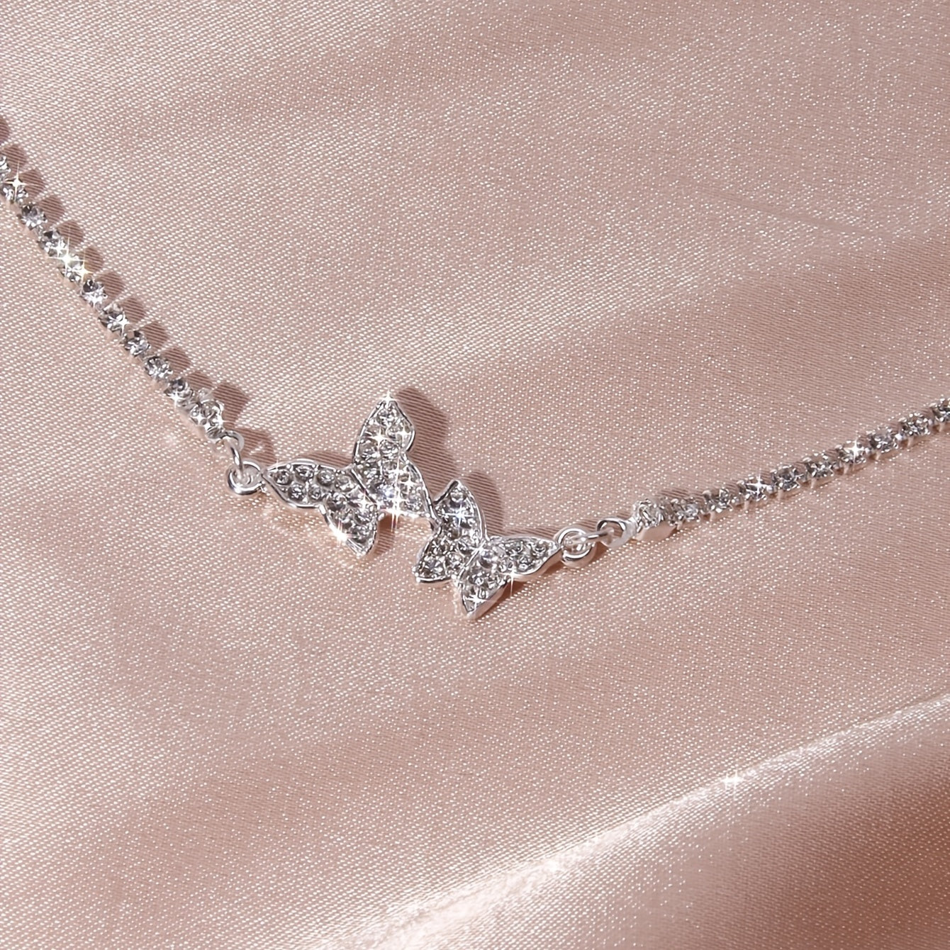 Rhinestone Butterfly Claw Chain Necklace