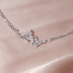 Rhinestone Butterfly Claw Chain Necklace