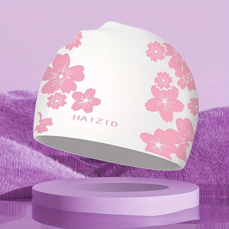 Flower Print Swim Cap PU Fabric Waterproof Bathing Cap