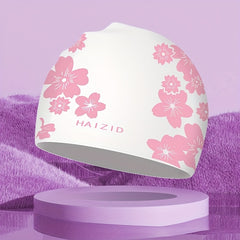 Flower Print Swim Cap PU Fabric Waterproof Bathing Cap