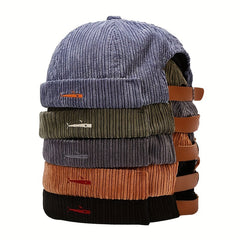 Cotton Brimless Beanie Cap Corduroy Sailor Hat Small Fish Pattern Unisex