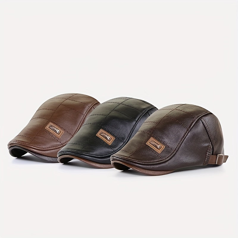 Men's Vintage Beret PU Leather Adjustable Hat